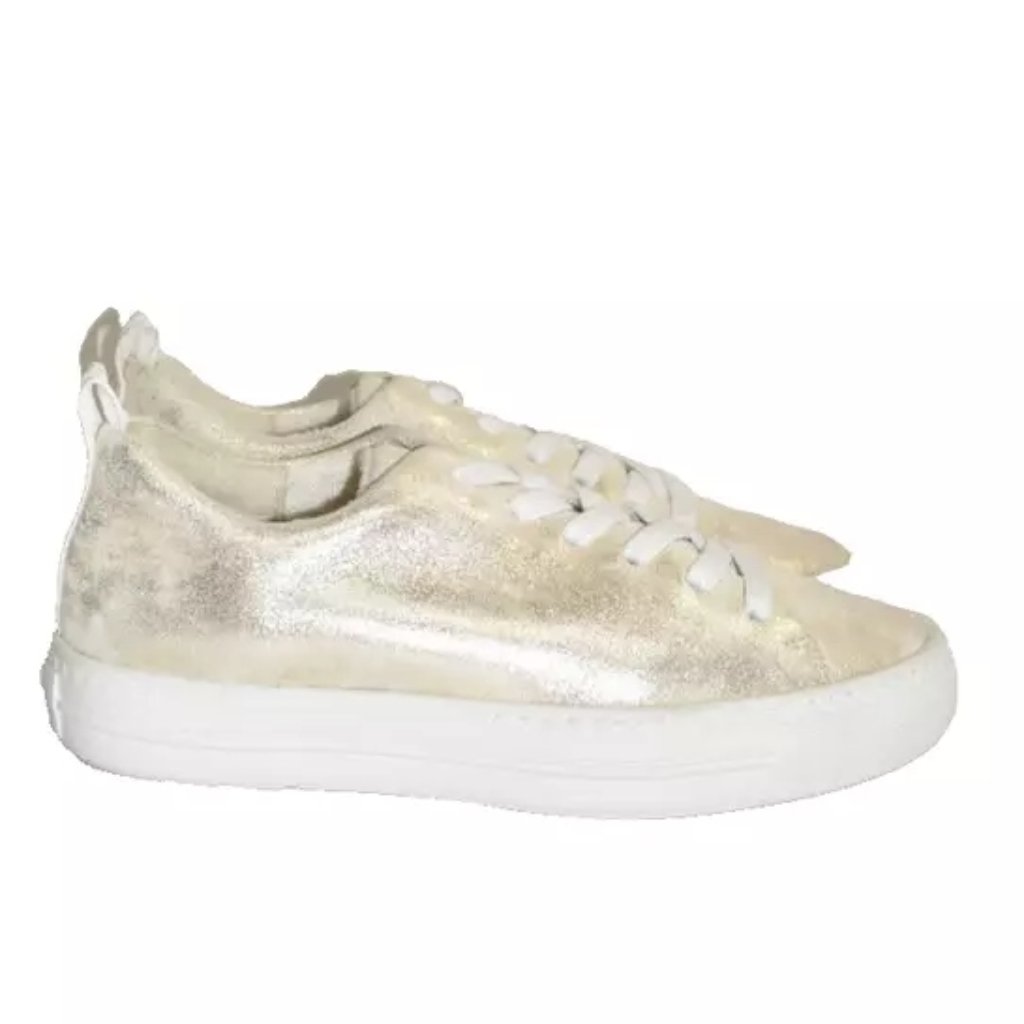 Nwt $420 Paul Green Hadley Platform Sneaker Leather Mineral Metallic 8.5 (Te5)